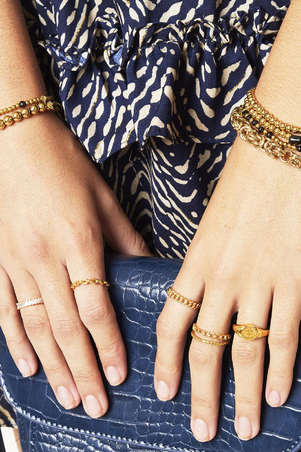 Armband Big Beads Goud kleur Stainless Steel-6MM