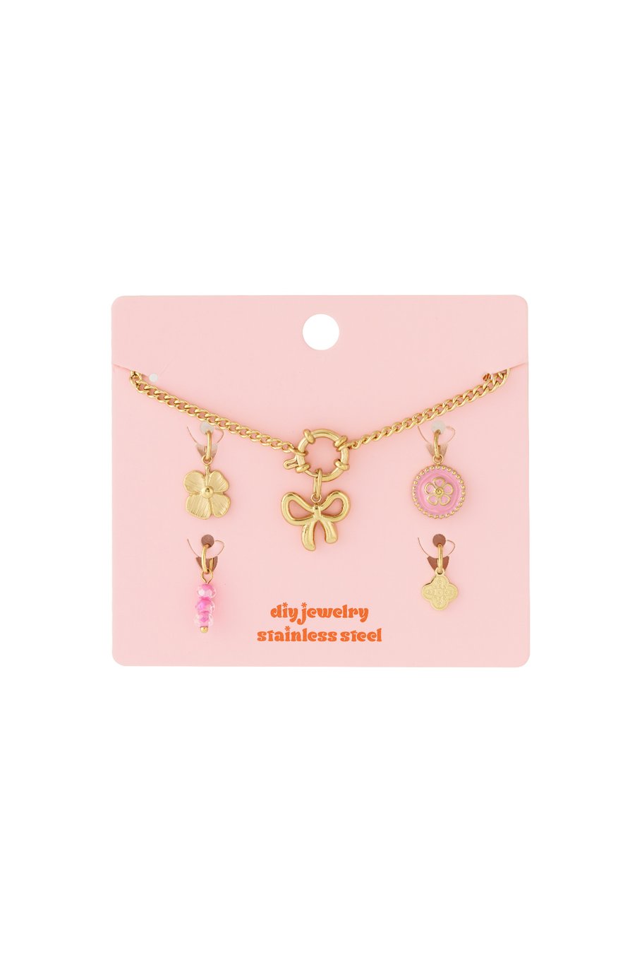 Roze heart DIY ketting + bedels