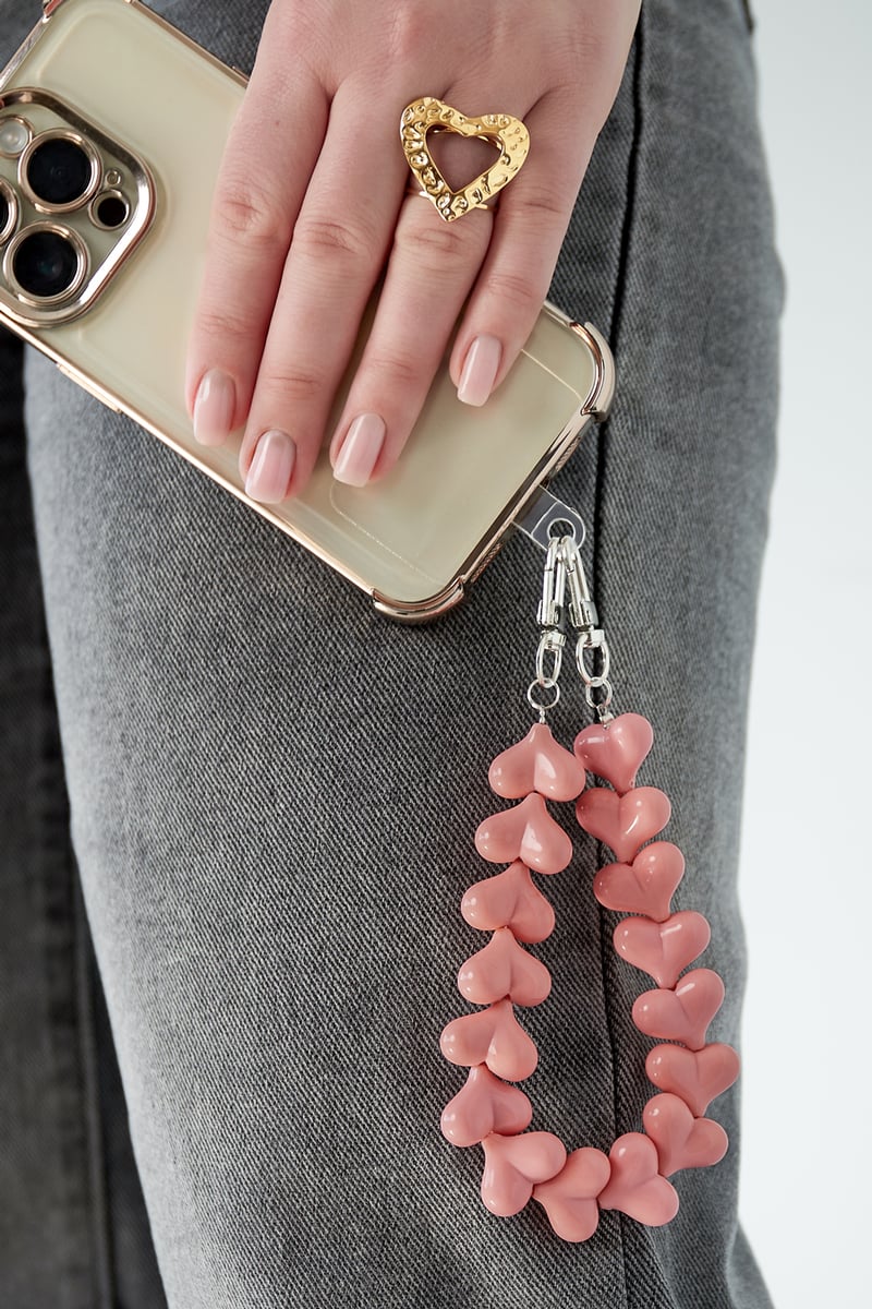 Telefoon koord hartjes - Oranje